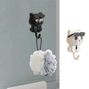 4 Pieces Cute Cat Key Hook, Cat Key Holder, Sunglasses Cat Key Hook, Cute Sunglasses Cat Adhesive Coat Hooks, Cat Hooks for Wall, Pet Wall Hooks for Hanging Key, Bag, Hat, Towel