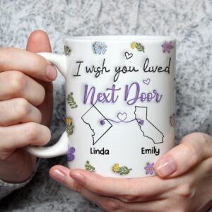 Wrappiness I Wish We Lived Closer Mug - Bestie Personalized Custom 3D Printed Cup - Long Distance Friendship Mug for Friends, BFF, Sisters, Custom State to State Gift for Best Friends