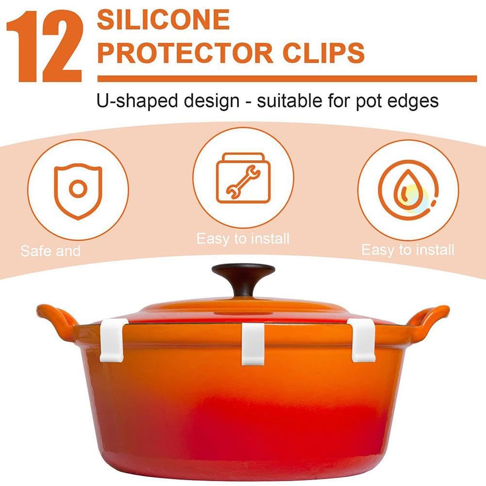 12PACK Dutch Oven Lid Protector Clips,Silicone Pan Protectors,Oven Lid Flexible Bumper Protector Clips,Cookware Protector Clips, Cookware Protector Replacement Clip,Pot Bumpers for Tacking Cookware