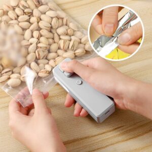 Mini Bag Sealer, 2025 New 2 in 1 Heat Sealer with Cutter USB Rechargeable Mini Sealing Machine Heat Seal Tool, Portable Vacuum Food Sealer Bag Sealing Machine for Plastic Bags Snack Bags (White)