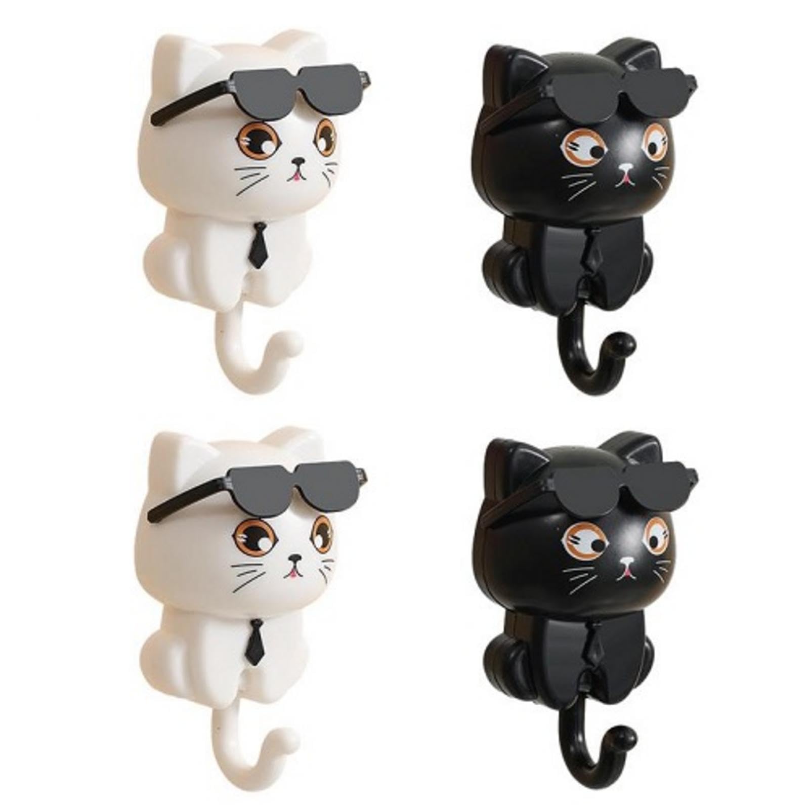 4 Pieces Cute Cat Key Hook, Cat Key Holder, Sunglasses Cat Key Hook, Cute Sunglasses Cat Adhesive Coat Hooks, Cat Hooks for Wall, Pet Wall Hooks for Hanging Key, Bag, Hat, Towel