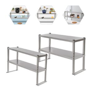 Double Overshelf, Double Tier Stainless Steel Overshelf, 36 in. Length x 12 in. Width Double Deck Overshelf, Height Adjustable Overshelf for Prep & Work Table in Kitchen, Restaurant(2 pieces,Silver)