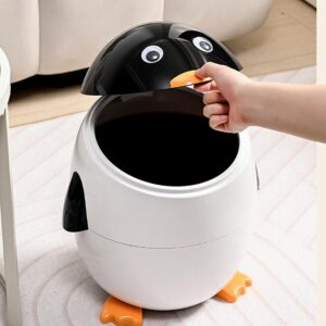 Aiabaleaft Cartoon Penguin Plastic Trash Can with Lid Bedroom Large Capacity Wastebasket Storage Container for Home Kitchen Dressing Office Kids Bedroom