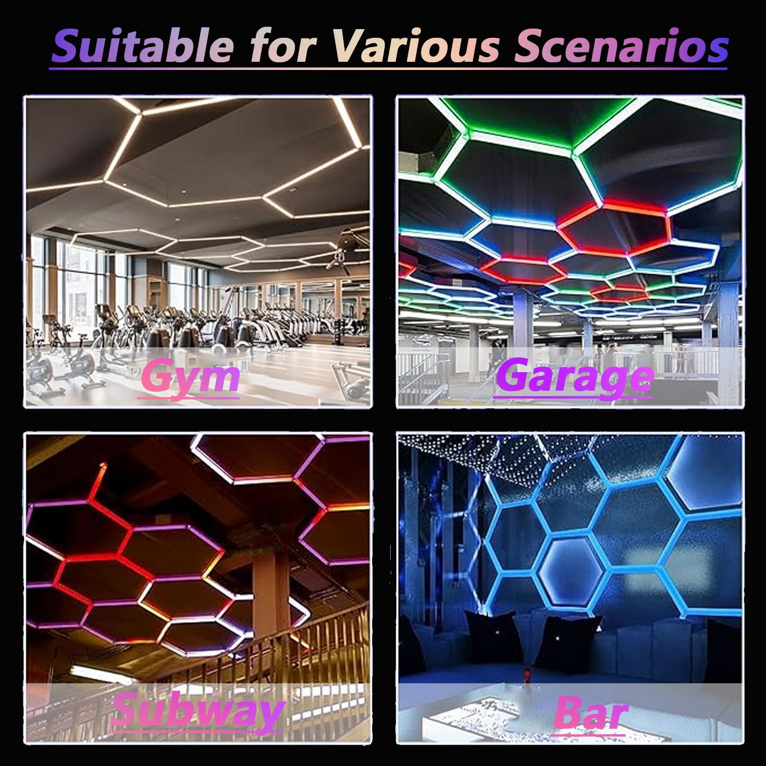 lylunnamsp RGB LED Hexagon Lights, LED Ceiling Light Hexagon 170W 19550LM, 3 Grids DIY Hexagon Led Lights, 6500K Ultra Bright, Easy Install, Durable Design for Garage, Party, Gym, Bar