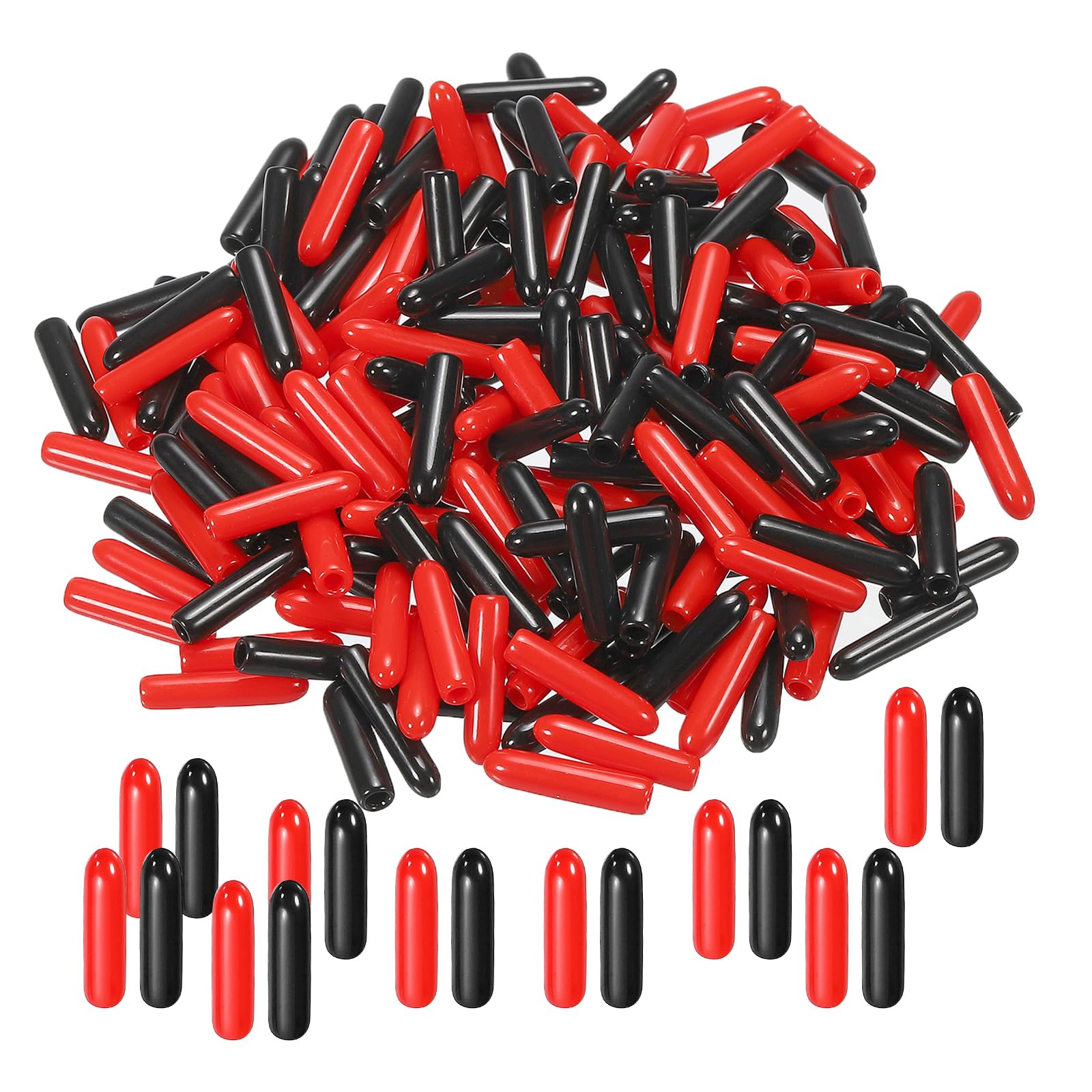 PATIKIL 1.5 mm Round Rubber End Caps, 200 Pack Vinyl Bolt Cover Caps Flexible Screw Thread Protectors for Metal Tubing Rod Bolts, Black-Red