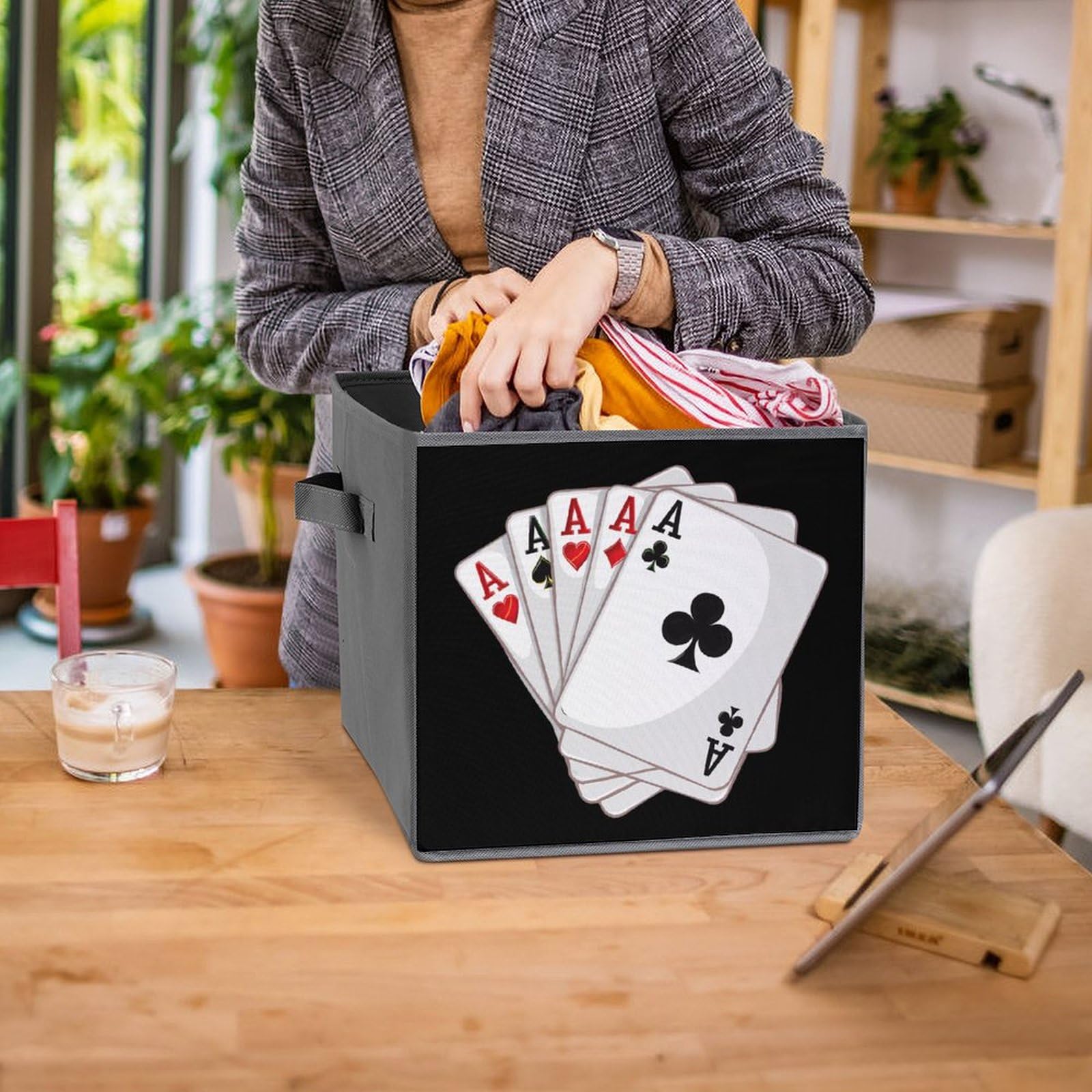 Gambling Casino Aces Poker Foldable Storage Bins with Handles Storage Cubes Closet Organizer for Living Room Bedroom 2PCS