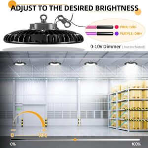 4 Pack 500W UFO Led High Bay Light 72500lm 5000K 1-10V Dimmable High Bay Led Lights Led High Bay Lights Alternative to 1600W MH/HPS for Gym Factory Warehouse Shop Garage