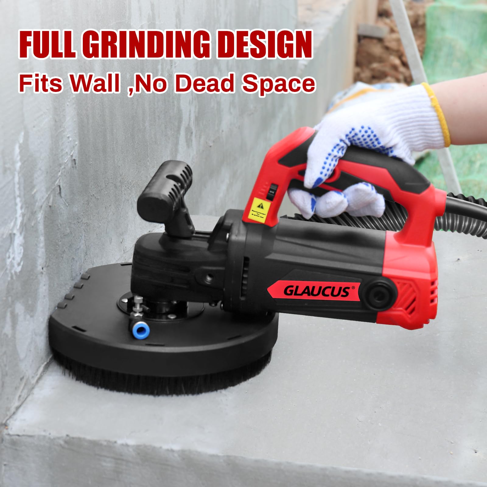 GLAUCUS® 7-Inch Concrete Surface Grinder, Angle Grinder Kit with Dust Shroud, floor grinder, 2200W Motor,Auxiliary Handle, Diamond Wheel, 90° Seamless sanding for Floor, Wall, Adhesive and Ceiling