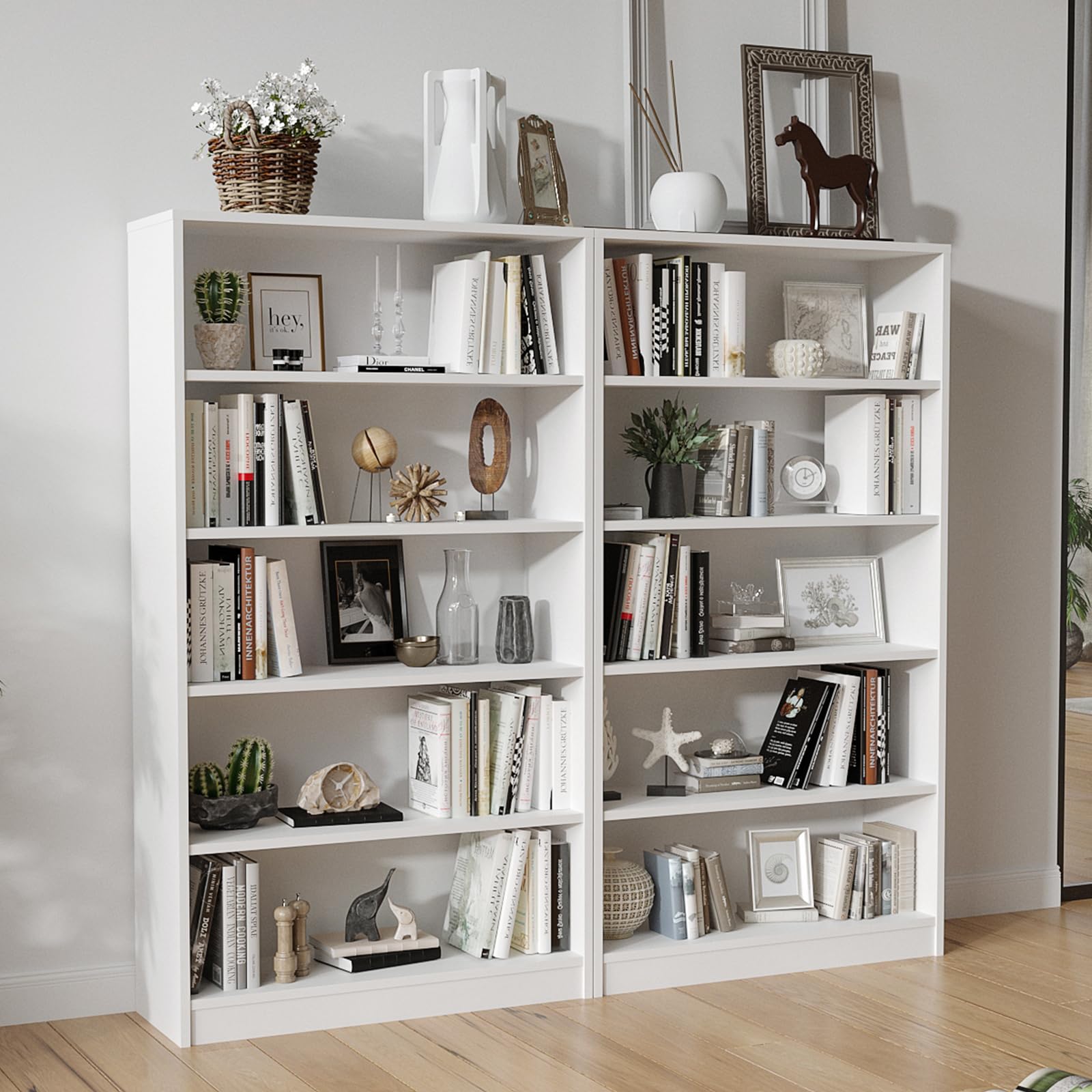 STARY 60 Inch Tall Bookcase,5-Shelf Bookshelf,Adjustable Shelves for Home Office,White