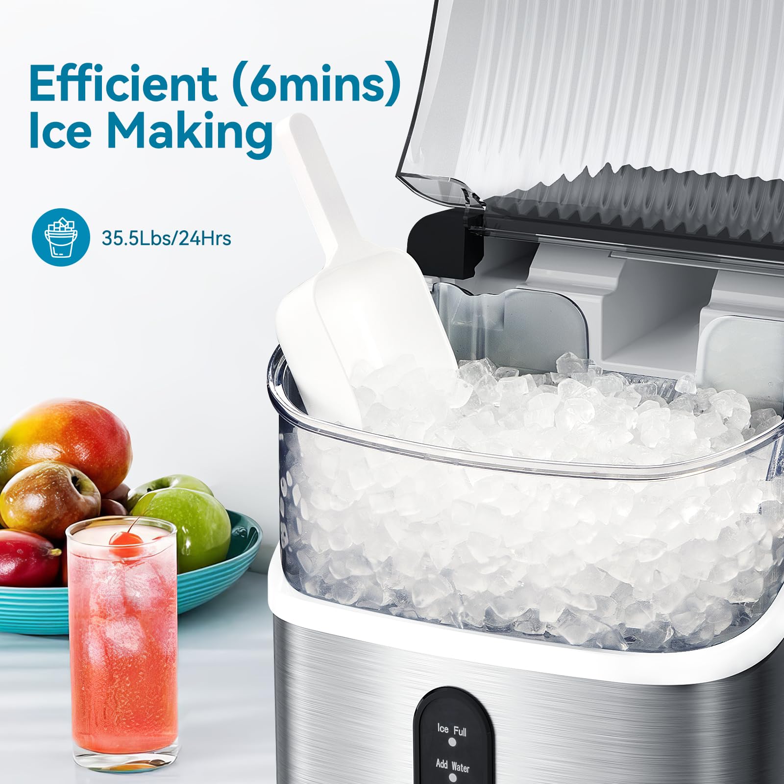 ZAFRO Nugget Ice Maker Countertop, Pebble Ice Maker with Soft Chewable Ice, One-Click Operation Ice Machine with Self-Cleaning, 35.5Lbs/24Hrs for Home,Kitchen,Office