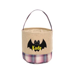 mt world personalized halloween bucket pumpkin pail canvas candy bucket large reusable trick or treat tote bags for girls boys halloween cookies gifts (pumpkin)