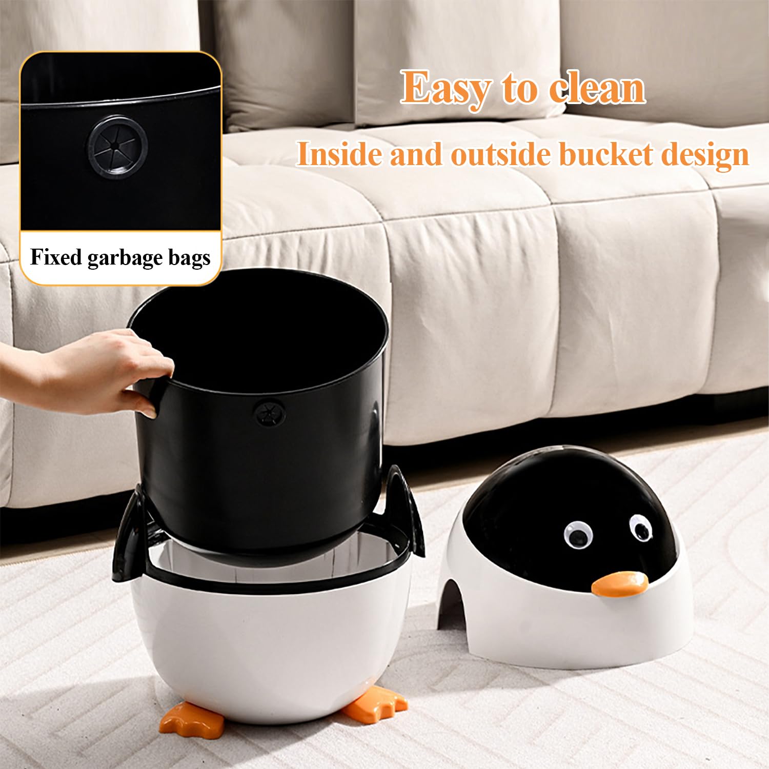 Aiabaleaft Cartoon Penguin Plastic Trash Can with Lid Bedroom Large Capacity Wastebasket Storage Container for Home Kitchen Dressing Office Kids Bedroom