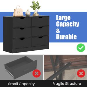 Housoul 6 Drawers Dresser for Bedroom, 6 Fabric PU Drawer Dresser, Black Dresser with Large Organizer, Closet Dresser with 6 Drawers, Chest of Drawers for Closet, Living Room, Hallway, Black