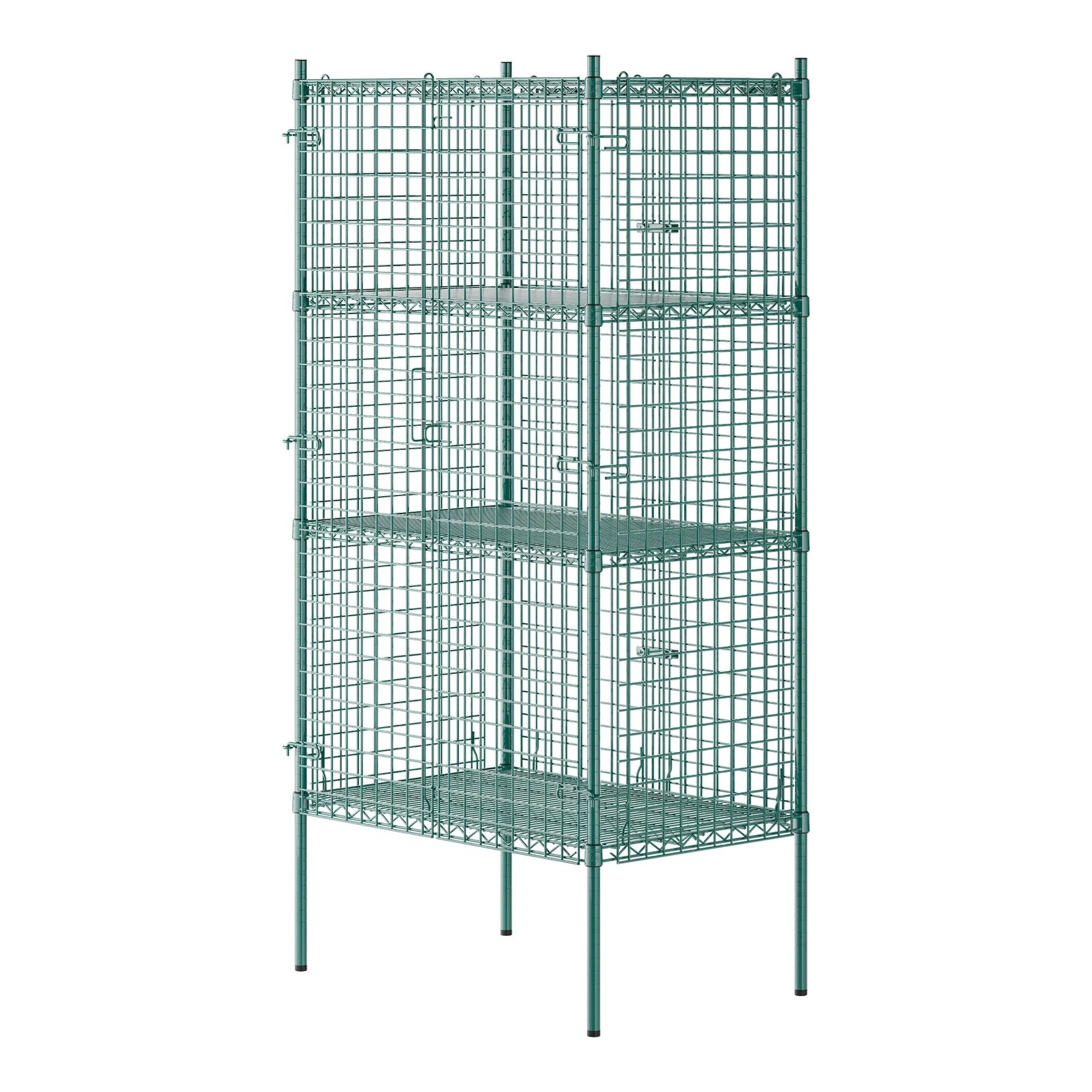 WEBSTORE SUPPLY Stationary Green Wire Security Cage Kit, Commercial Security Metal Mesh Cage, Storage Cage with Shelves (24" W x 36" L x 74" H)