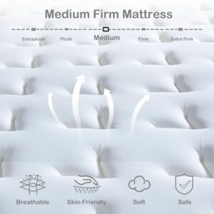 Lynnbery King Mattress, 12 Inch King Size Hybrid Mattress with Memory Foam and Individual Pocket Spring for Motion Isolation, Pressure Relief, Medium Firm Mattress in a Box, 76"*80"*12"