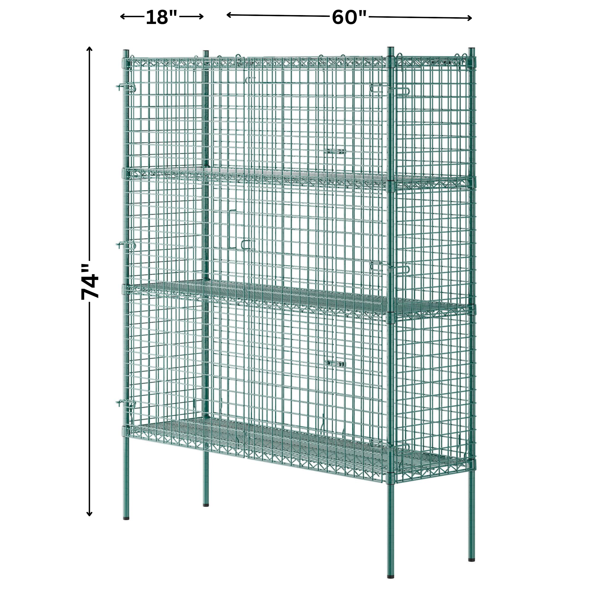 WEBSTORE SUPPLY Stationary Green Wire Security Cage Kit, Commercial Security Metal Mesh Cage, Storage Cage with Shelves (18" W x 60" L x 74" H)