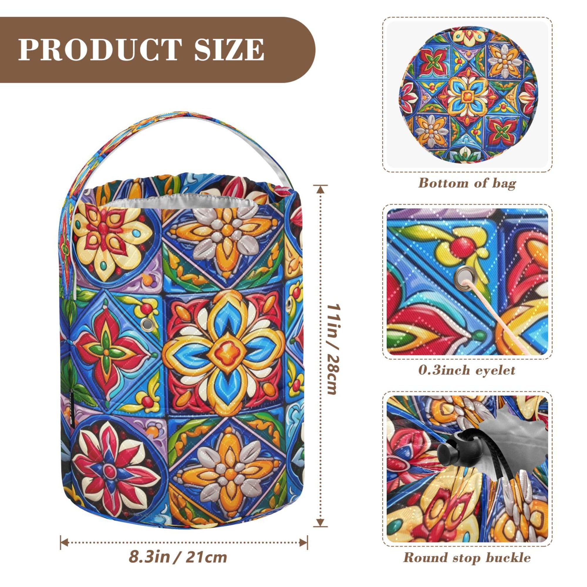 PYBUG Mexican Talavera Yarn Storage Tote with Knitting Accessories Pockets Portable Large Capacity Travel Knitting Bag Crochet Organizer for Crocheting