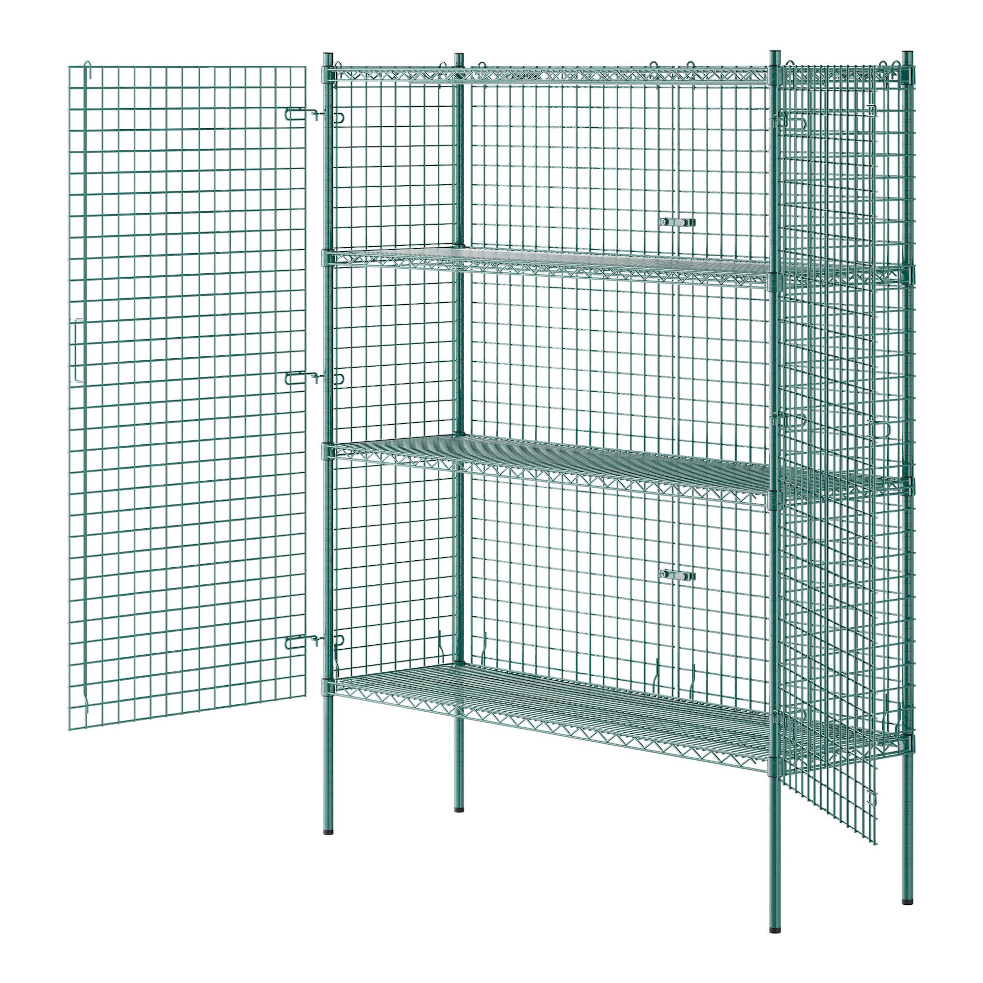 WEBSTORE SUPPLY Stationary Green Wire Security Cage Kit, Commercial Security Metal Mesh Cage, Storage Cage with Shelves (18" W x 60" L x 74" H)