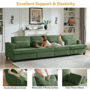 Brelice Oversized Modular Sectional Sofa, 142 inch Corduroy I Shaped Couch Sofa with Adjustable Seat Depth, 4 Seat Cloud Sofa Extra Large Deep Seat Couch for Living Room, Office or Apartment, Green