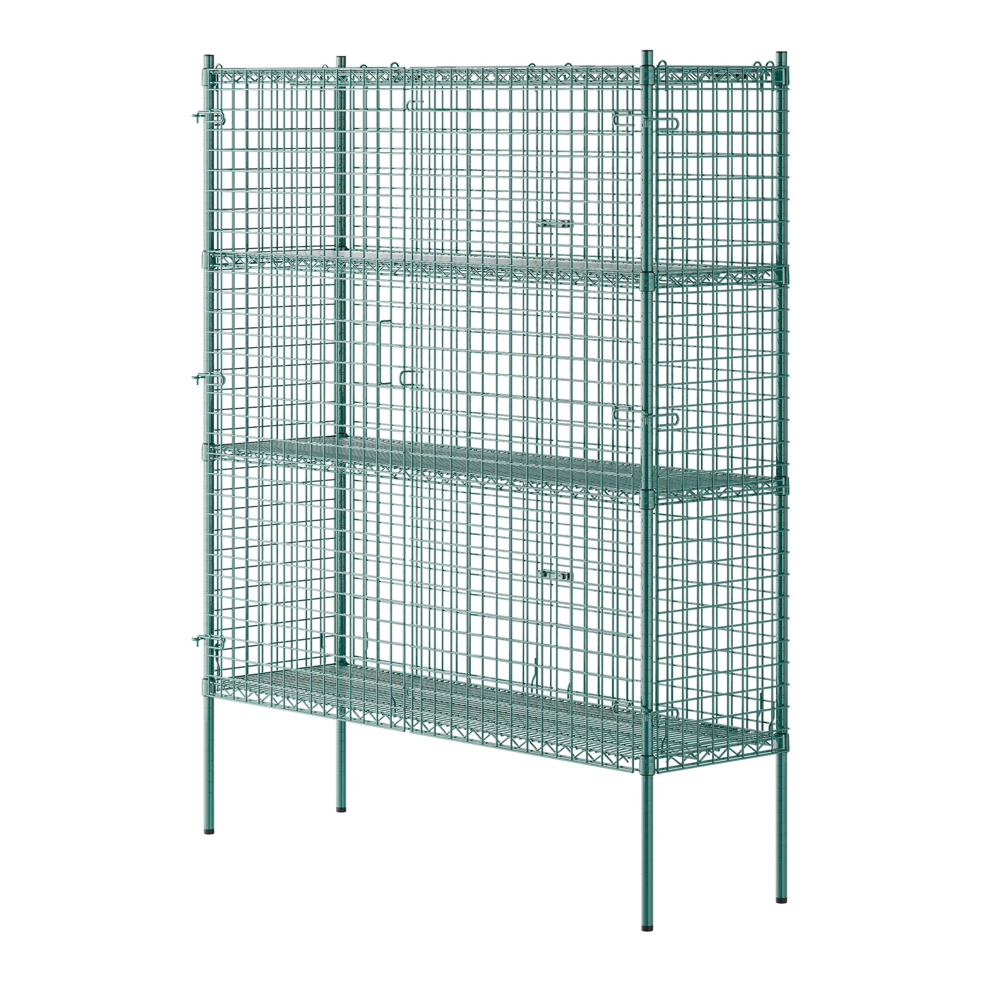 WEBSTORE SUPPLY Stationary Green Wire Security Cage Kit, Commercial Security Metal Mesh Cage, Storage Cage with Shelves (18" W x 60" L x 74" H)