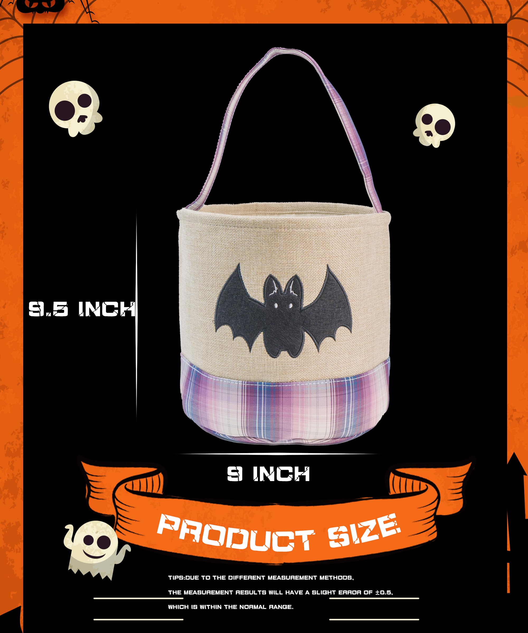 MT WORLD Personalized Halloween Bucket Pumpkin Pail Canvas Candy Bucket Large Reusable Trick or Treat Tote Bags for Girls Boys Halloween Cookies Gifts (Pumpkin)