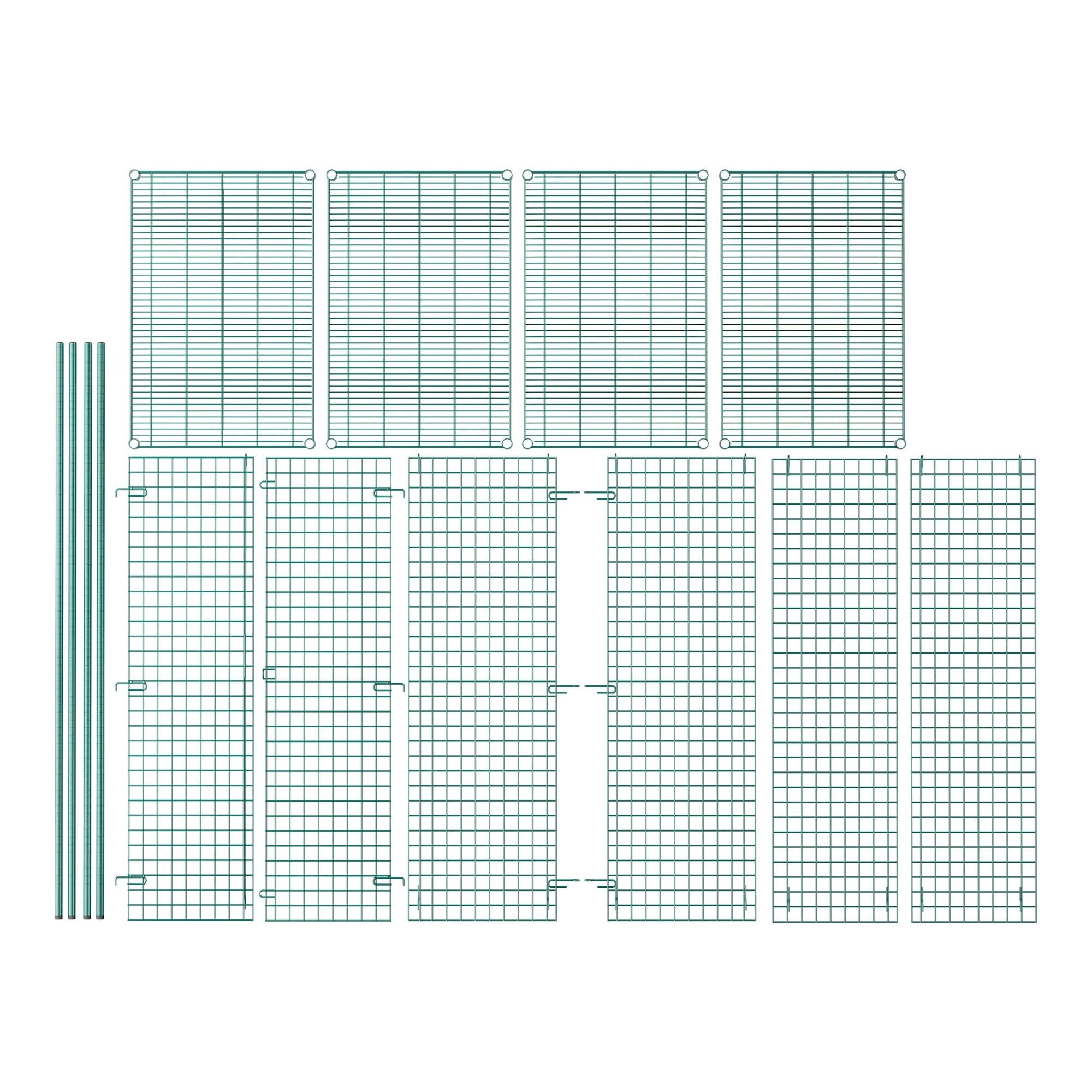 WEBSTORE SUPPLY Stationary Green Wire Security Cage Kit, Commercial Security Metal Mesh Cage, Storage Cage with Shelves (24" W x 36" L x 74" H)