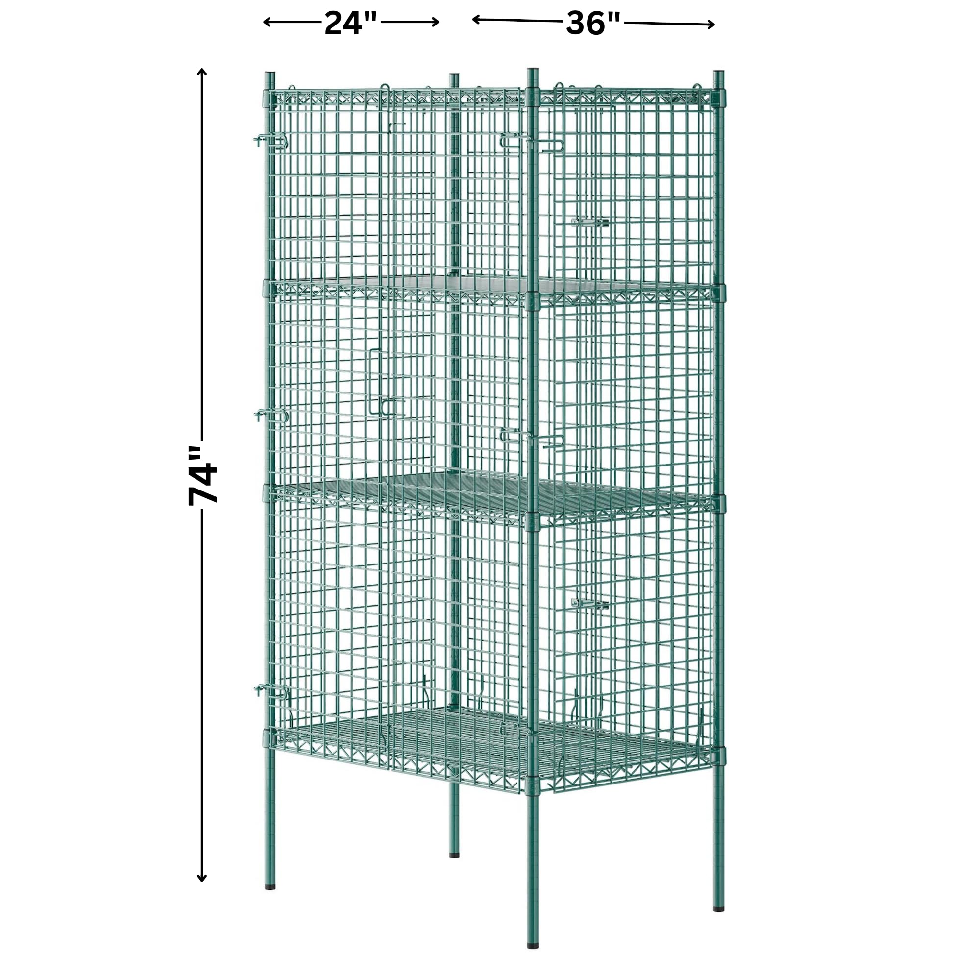 WEBSTORE SUPPLY Stationary Green Wire Security Cage Kit, Commercial Security Metal Mesh Cage, Storage Cage with Shelves (24" W x 36" L x 74" H)