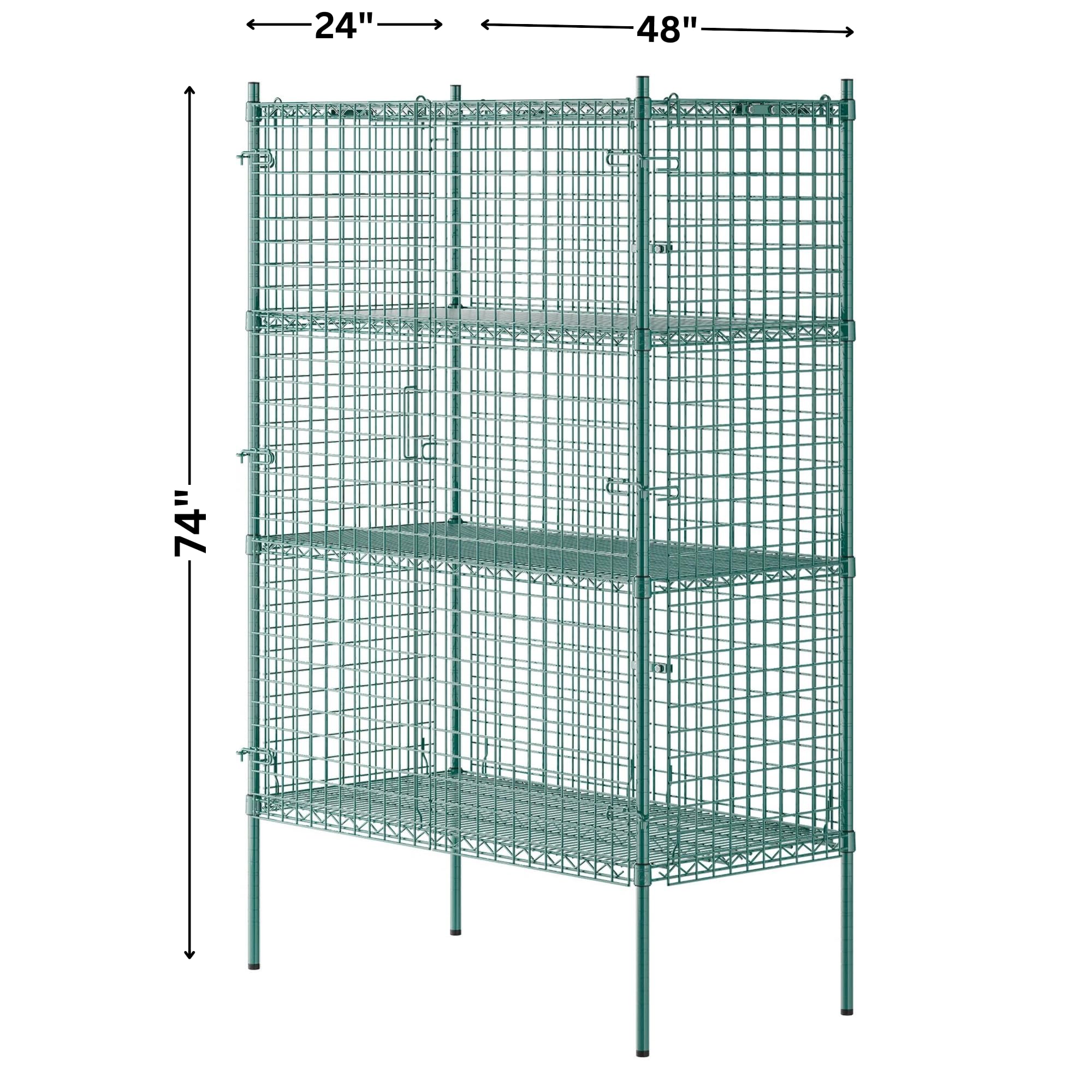 WEBSTORE SUPPLY Stationary Green Wire Security Cage Kit, Commercial Security Metal Mesh Cage, Storage Cage with Shelves (24" W x 48" L x 74" H)