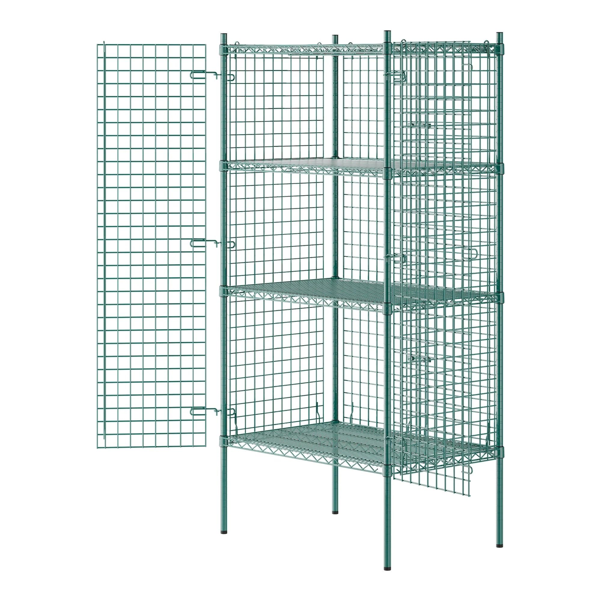 WEBSTORE SUPPLY Stationary Green Wire Security Cage Kit, Commercial Security Metal Mesh Cage, Storage Cage with Shelves (24" W x 36" L x 74" H)