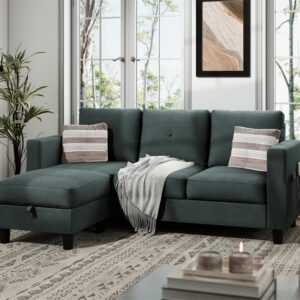 JAMFLY Sectional Sofas Couches for Living Room, L Shaped Couch with Storage Sofa Set, Small Couches for Small Spaces with Movable Ottoman, Dark Grey