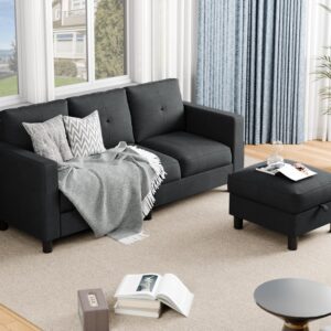 JAMFLY Sectional Sofas Couches for Living Room, L Shaped Couch with Storage Sofa Set, Small Couches for Small Spaces with Movable Ottoman, Black