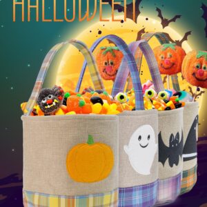 MT WORLD Personalized Halloween Bucket Pumpkin Pail Canvas Candy Bucket Large Reusable Trick or Treat Tote Bags for Girls Boys Halloween Cookies Gifts (Pumpkin)