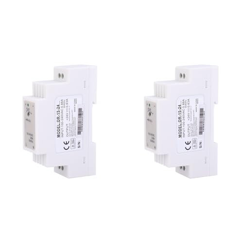 2pcs DR1524 DIN Rail Single Output Switch Power Supply 15W 24V for Control Cabinet