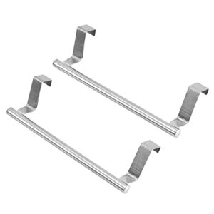 hootnee 2pcs stainless steel towel rack cabinet door towel holder kitchen hand towel holder nail- hanging pole over the door tea towel holder multi purpose hanger towel hanger silver