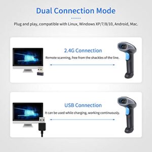 Snnozy Handheld Barcode Scanner 1D/2D/QR Code Scanner 2.4G Wireless & USB Wired Bar Code Reader Compatible with Windows Mac Linux for Supermarket Retail Library Logistics Warehouse