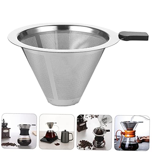 BIUDECO 1 PC Coffee Filter Coffee Funnel Manual Espresso Maker Steel Coffee Dripper Filter Tea Strainer Coffee Cone Coffee Tea Filter Cone Black Stainless Steel