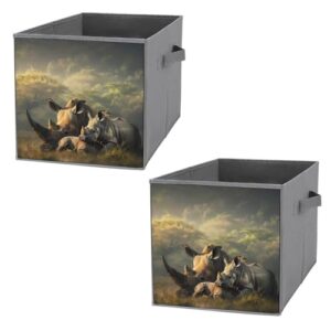 rhino animal foldable storage bins with handles storage cubes closet organizer for living room bedroom 2pcs