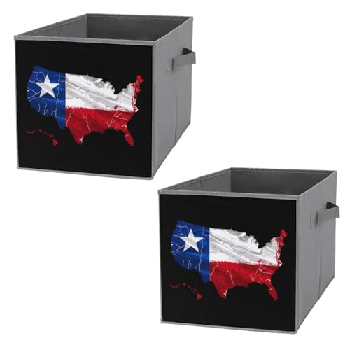 Texas Flag Map Foldable Storage Bins with Handles Storage Cubes Closet Organizer for Living Room Bedroom 2PCS