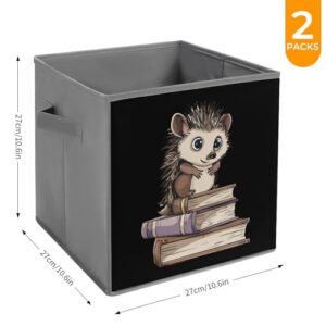 Cute Hedgehog Book Foldable Storage Bins with Handles Storage Cubes Closet Organizer for Living Room Bedroom 2PCS