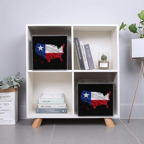 Texas Flag Map Foldable Storage Bins with Handles Storage Cubes Closet Organizer for Living Room Bedroom 2PCS