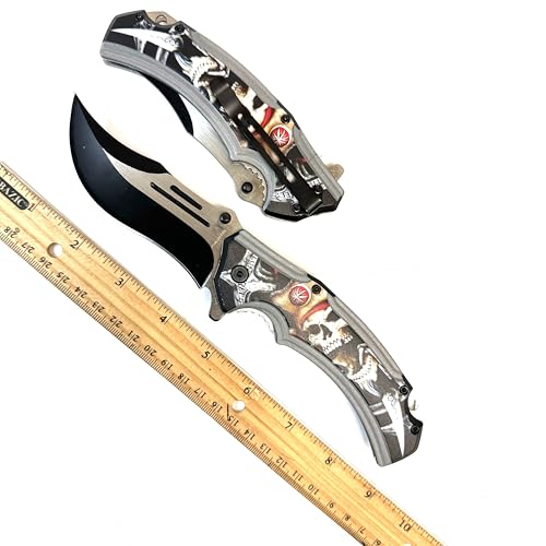 GOLDENSUN GPL145SK PIRATE skull pocket knife 8.5" over all open