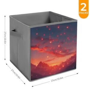 Love Heart Printed Foldable Storage Bins with Handles Storage Cubes Closet Organizer for Living Room Bedroom 2PCS