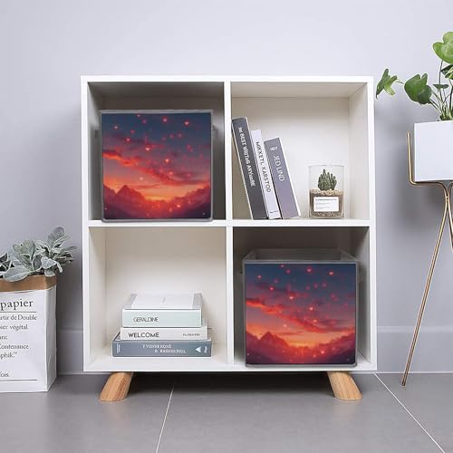 Love Heart Printed Foldable Storage Bins with Handles Storage Cubes Closet Organizer for Living Room Bedroom 2PCS