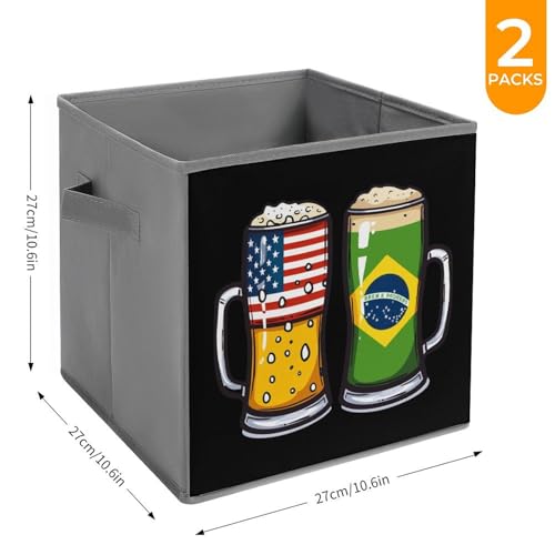 Brazilian Beer USA Brazilian Flag Foldable Storage Bins with Handles Storage Cubes Closet Organizer for Living Room Bedroom 2PCS