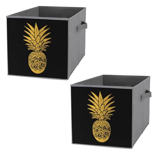 Psych Pineapple Foldable Storage Bins with Handles Storage Cubes Closet Organizer for Living Room Bedroom 2PCS