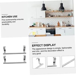 HOOTNEE 2pcs Stainless Steel Towel Rack Cabinet Door Towel Holder Kitchen Hand Towel Holder Nail- Hanging Pole Over The Door Tea Towel Holder Multi Purpose Hanger Towel Hanger Silver