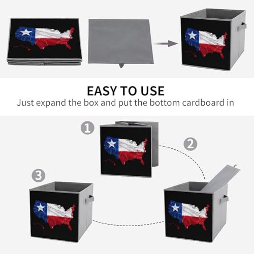 Texas Flag Map Foldable Storage Bins with Handles Storage Cubes Closet Organizer for Living Room Bedroom 2PCS