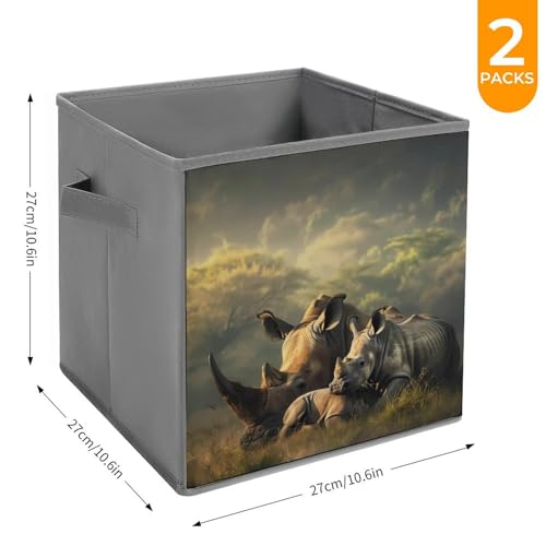 Rhino Animal Foldable Storage Bins with Handles Storage Cubes Closet Organizer for Living Room Bedroom 2PCS