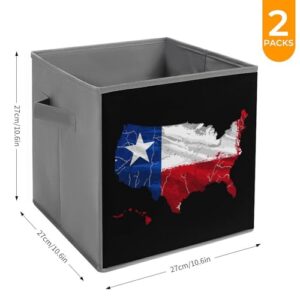 Texas Flag Map Foldable Storage Bins with Handles Storage Cubes Closet Organizer for Living Room Bedroom 2PCS