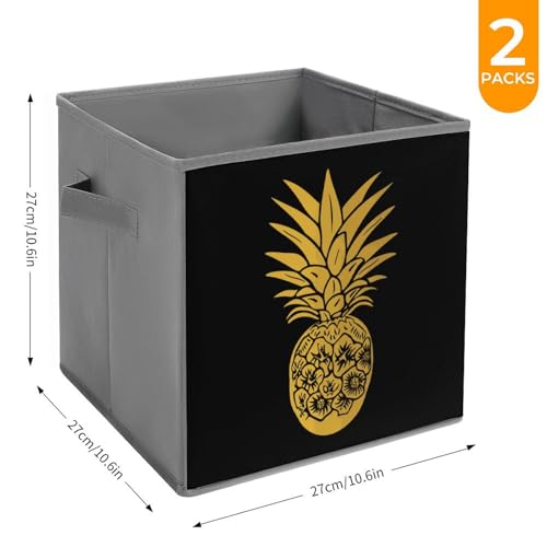 Psych Pineapple Foldable Storage Bins with Handles Storage Cubes Closet Organizer for Living Room Bedroom 2PCS